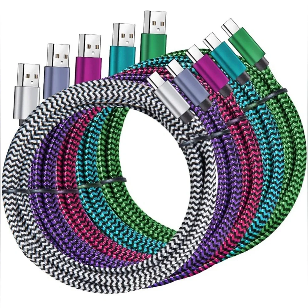 NWT 5 Pack 6 Ft USB Type C Cable Nylon Braided Fast Charging Charger